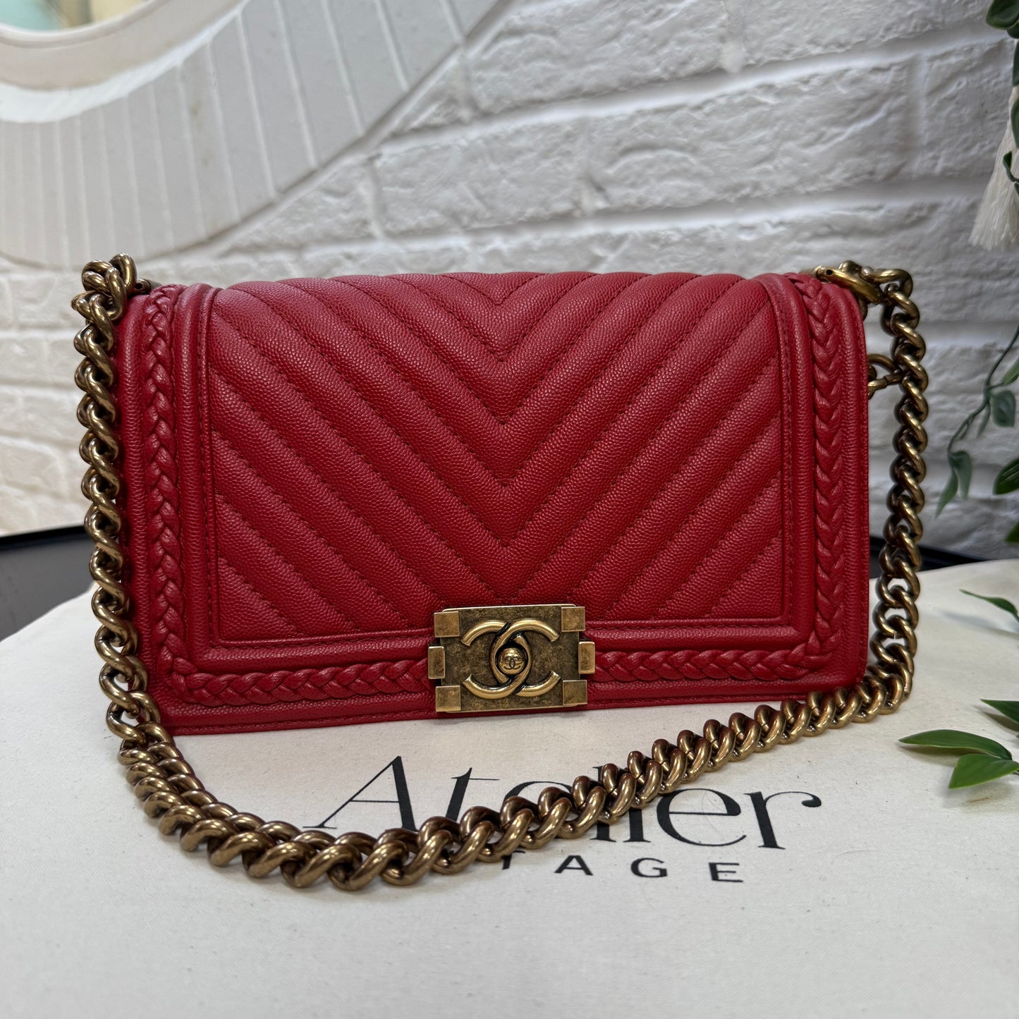 Chanel 2018 Rare Le Boy Caviar Leather Chevron & Braided Trim