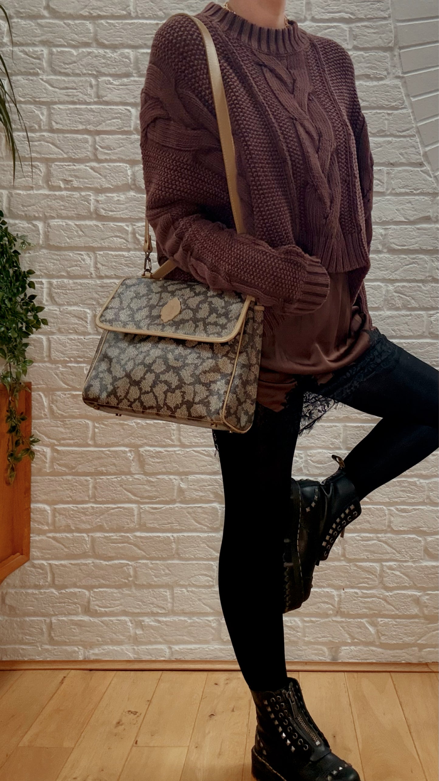 Saint Laurent 1980s Snow Leopard Two Way Satchel