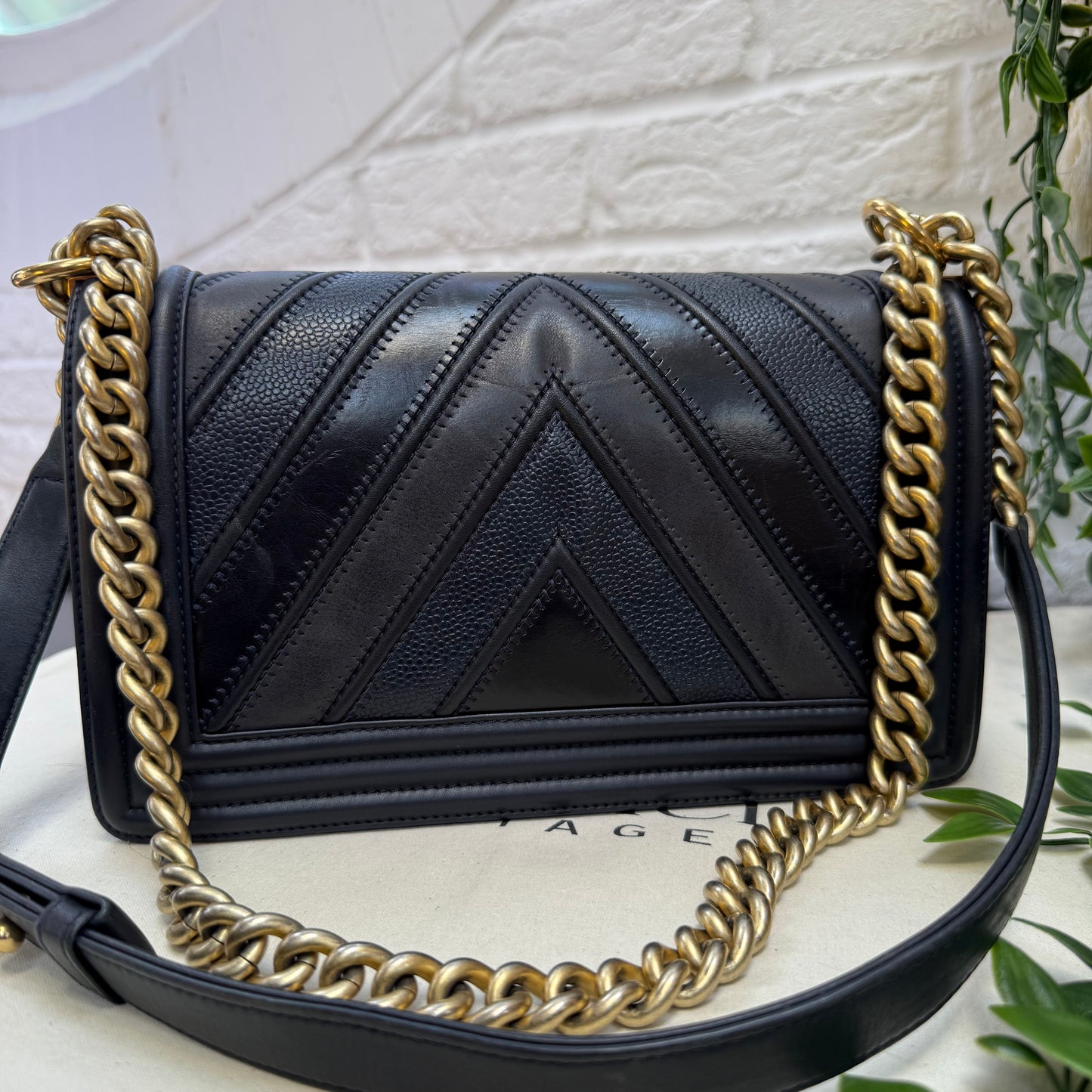 Chanel 2016 Rare Navy Le Boy Caviar & Calf Skin Chevron Old Medium