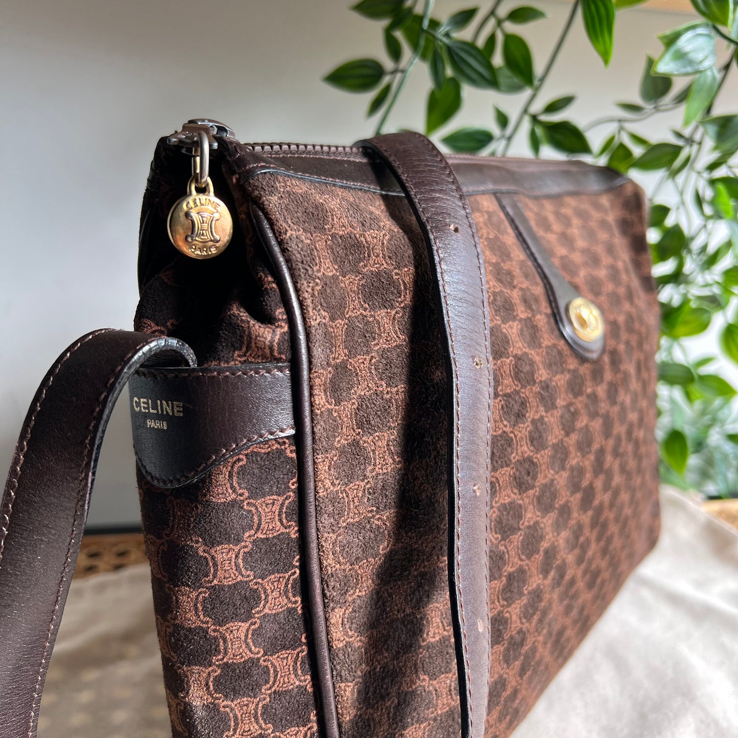 Celine Macadam Suede Cross Body Bag