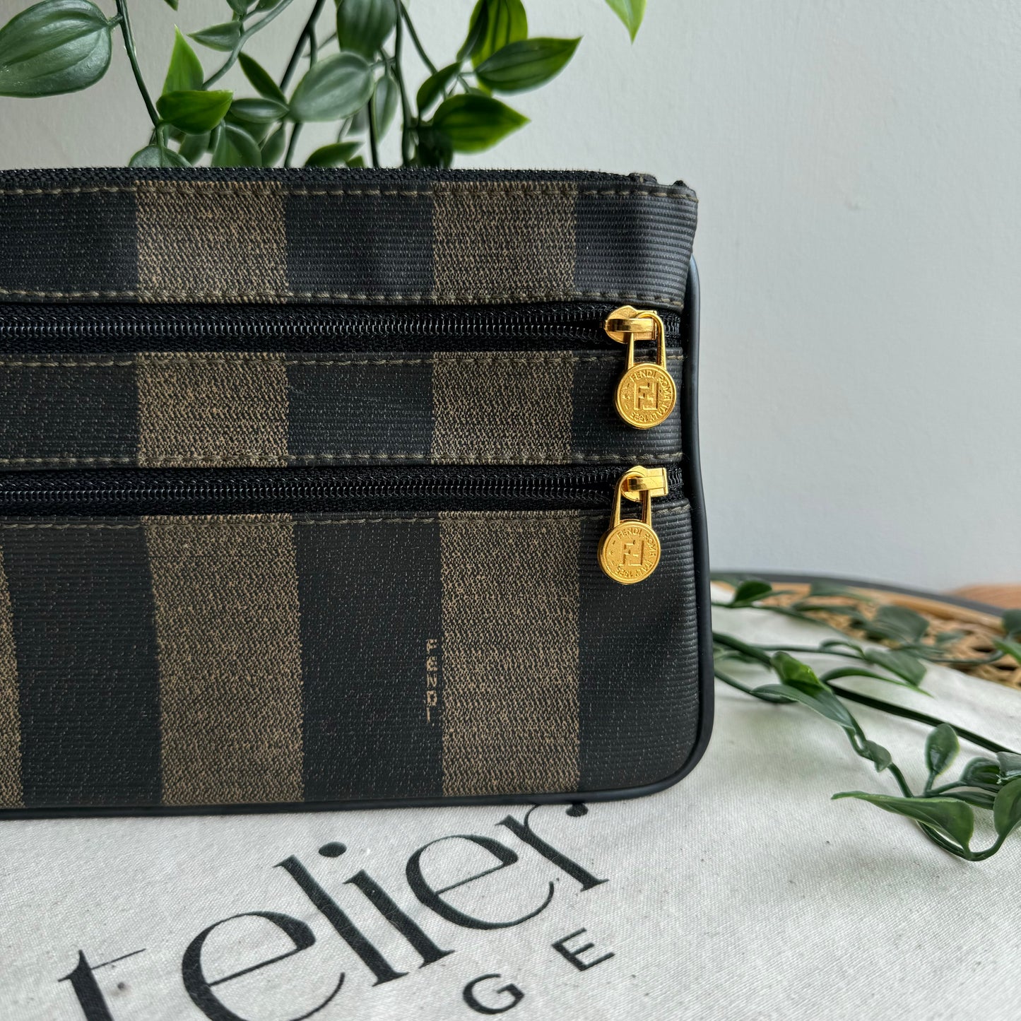 Fendi Pequin Print Clutch/Pouch