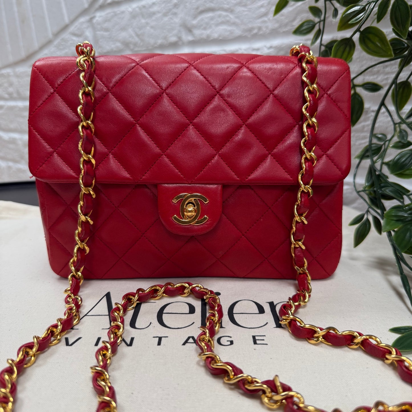 Chanel 1989 Red Classic Single Flap Medium Square