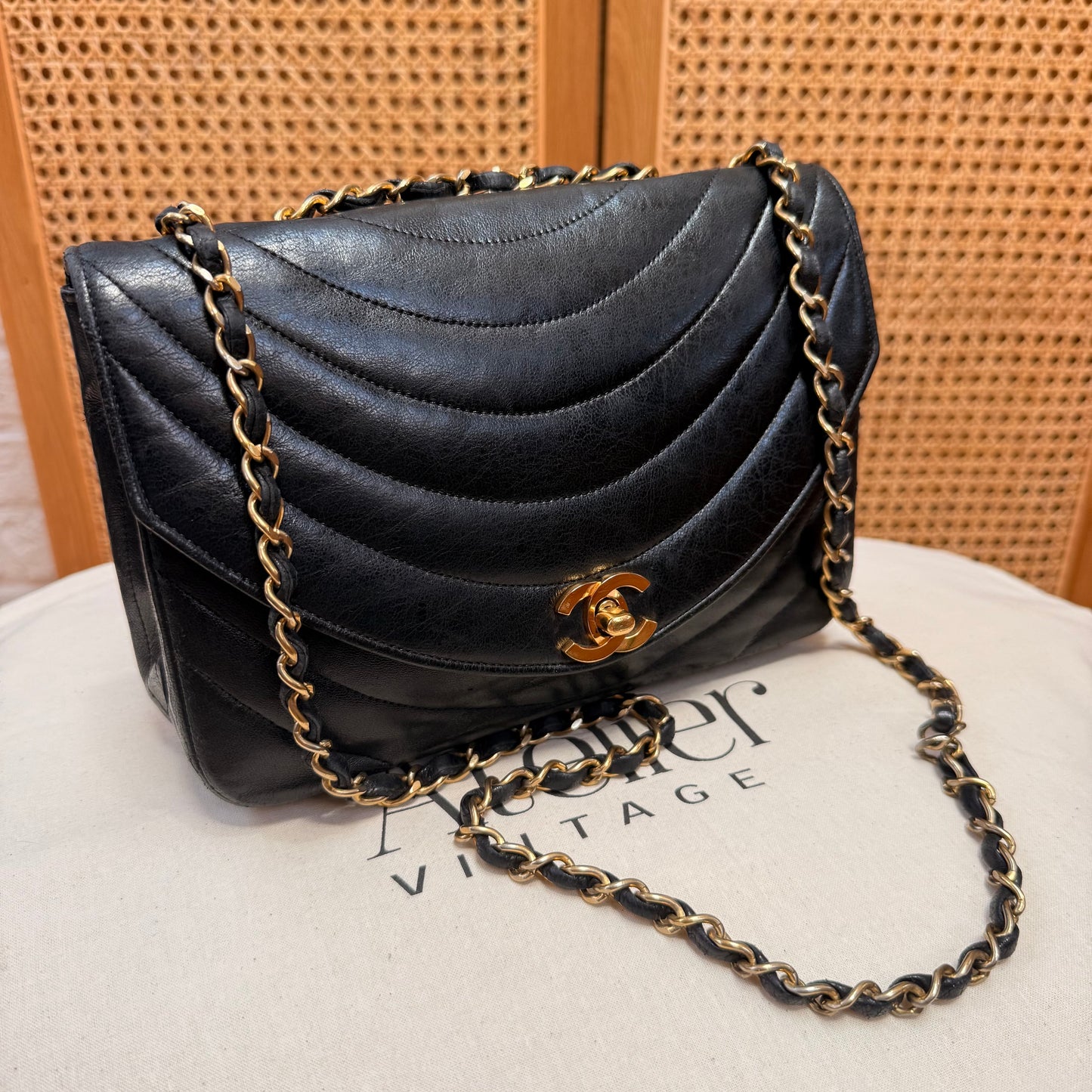Chanel 1986 Rare Black Half Moon Quilted single flap