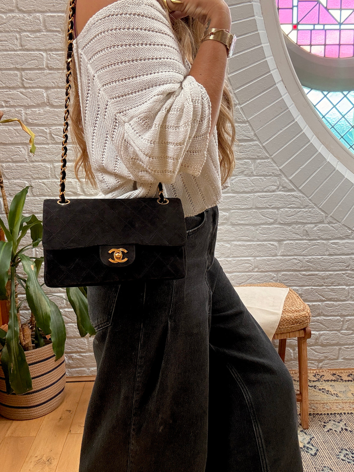 Chanel 1986 Rare Suede Black Classic Double Flap Small