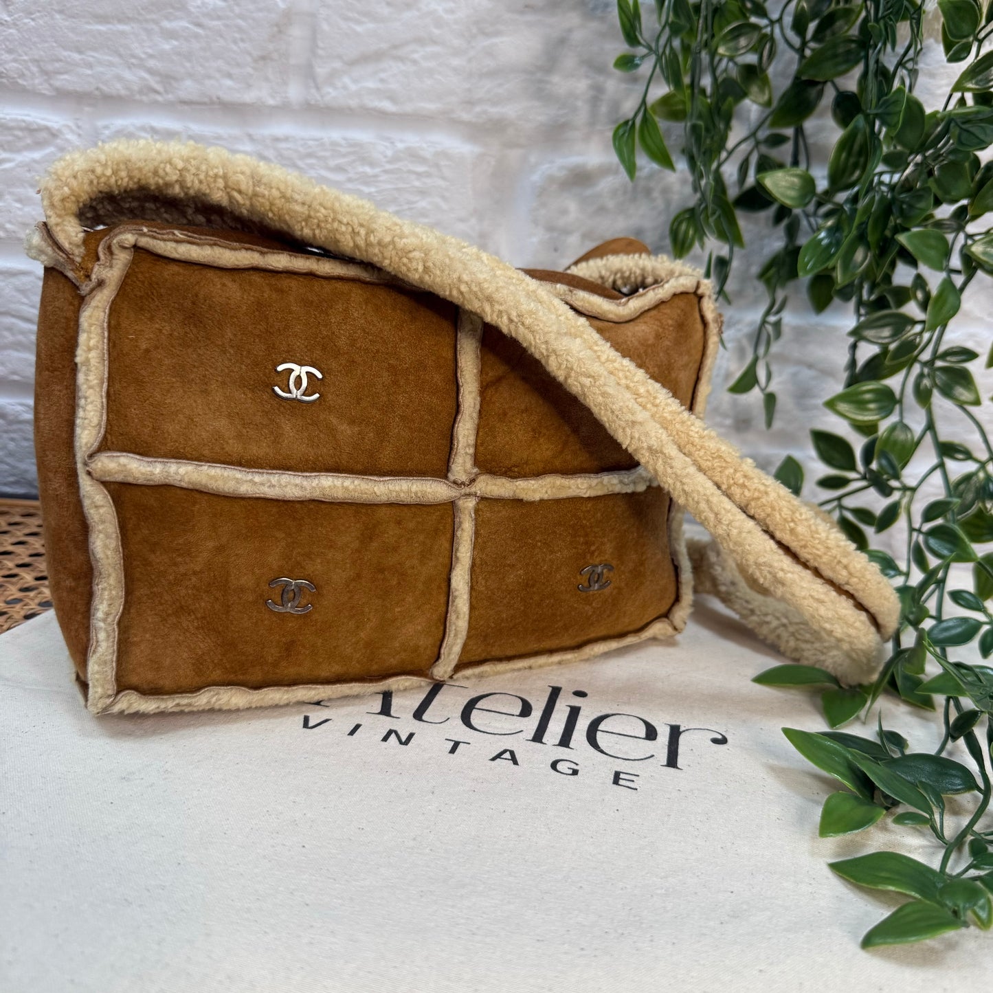 Chanel 2000 Suede & Shearling CC Shoulder Bag