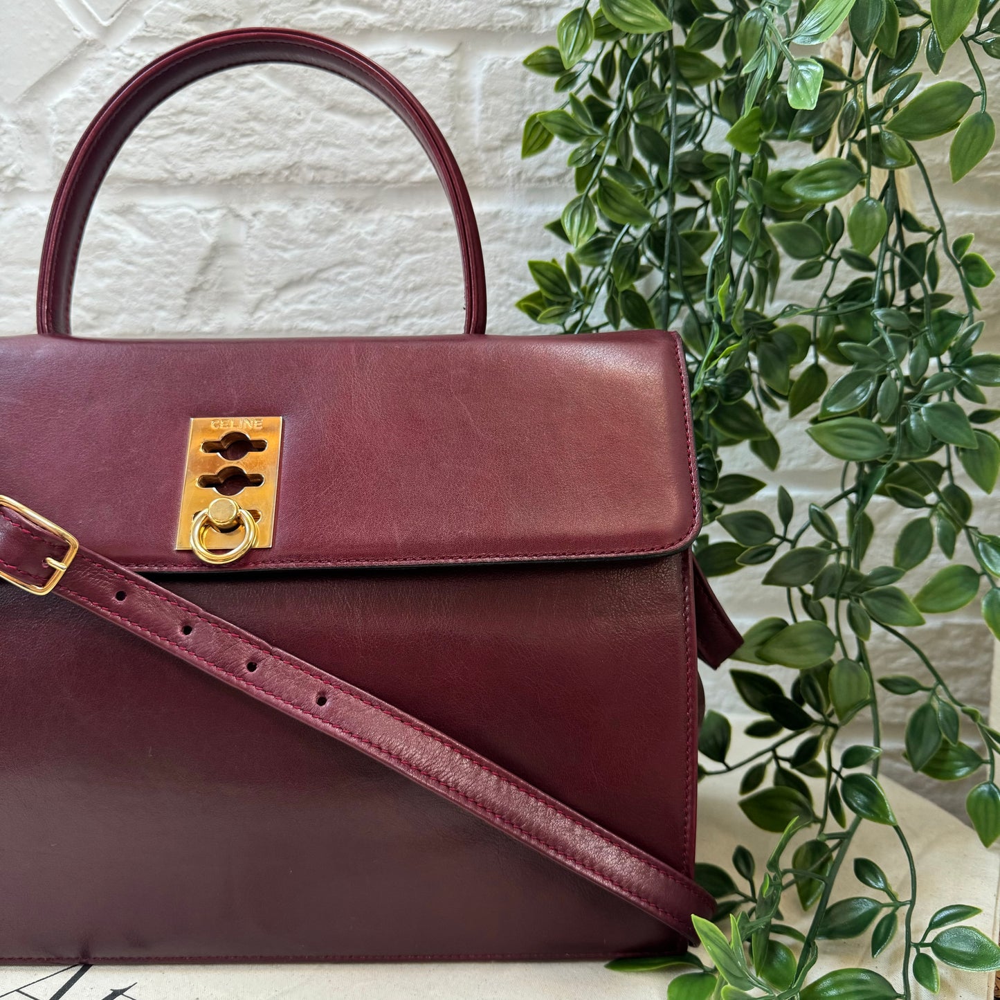 Celine 1990s Bordeaux Two Way Top Handle