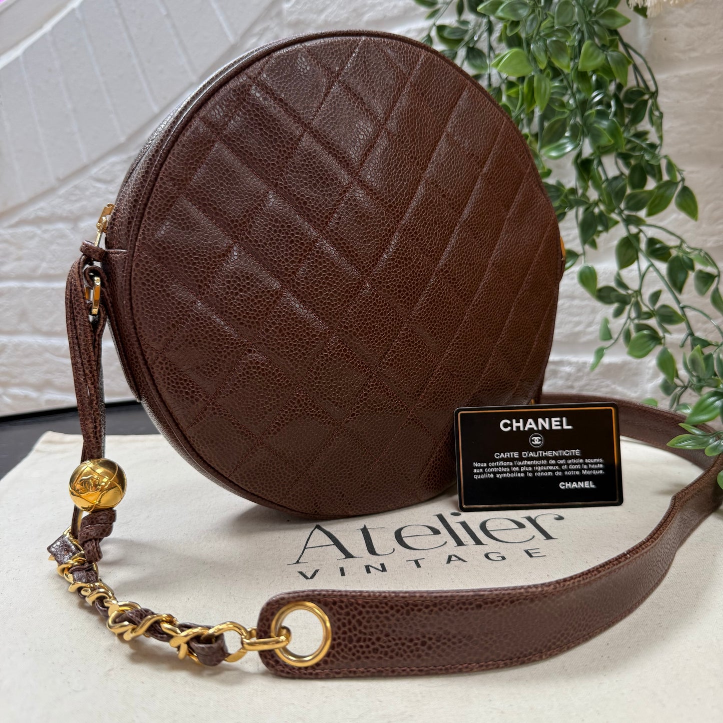 Chanel 1991 chocolate Caviar Quilted Circle Cross Body