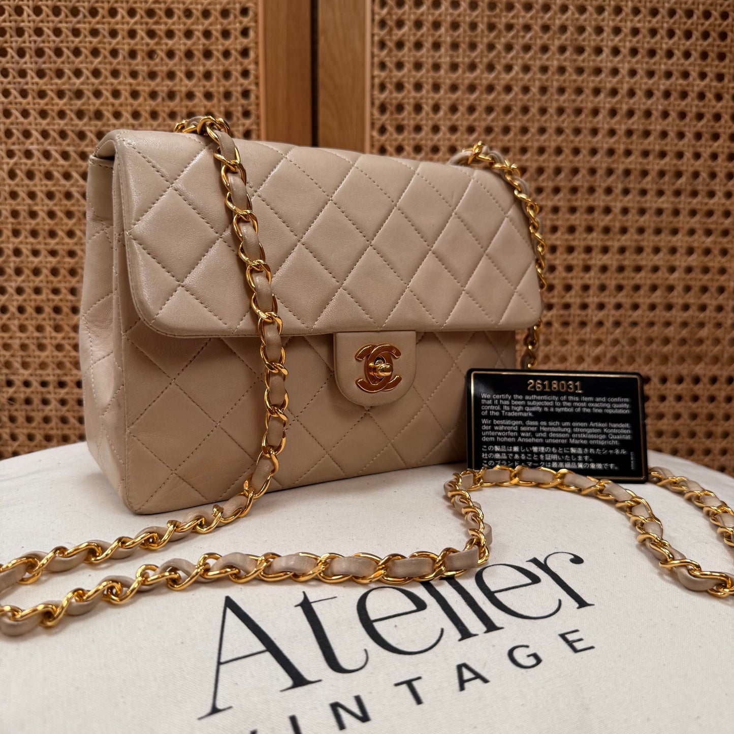 Chanel 1991 Beige Classic Medium Square Single Flap