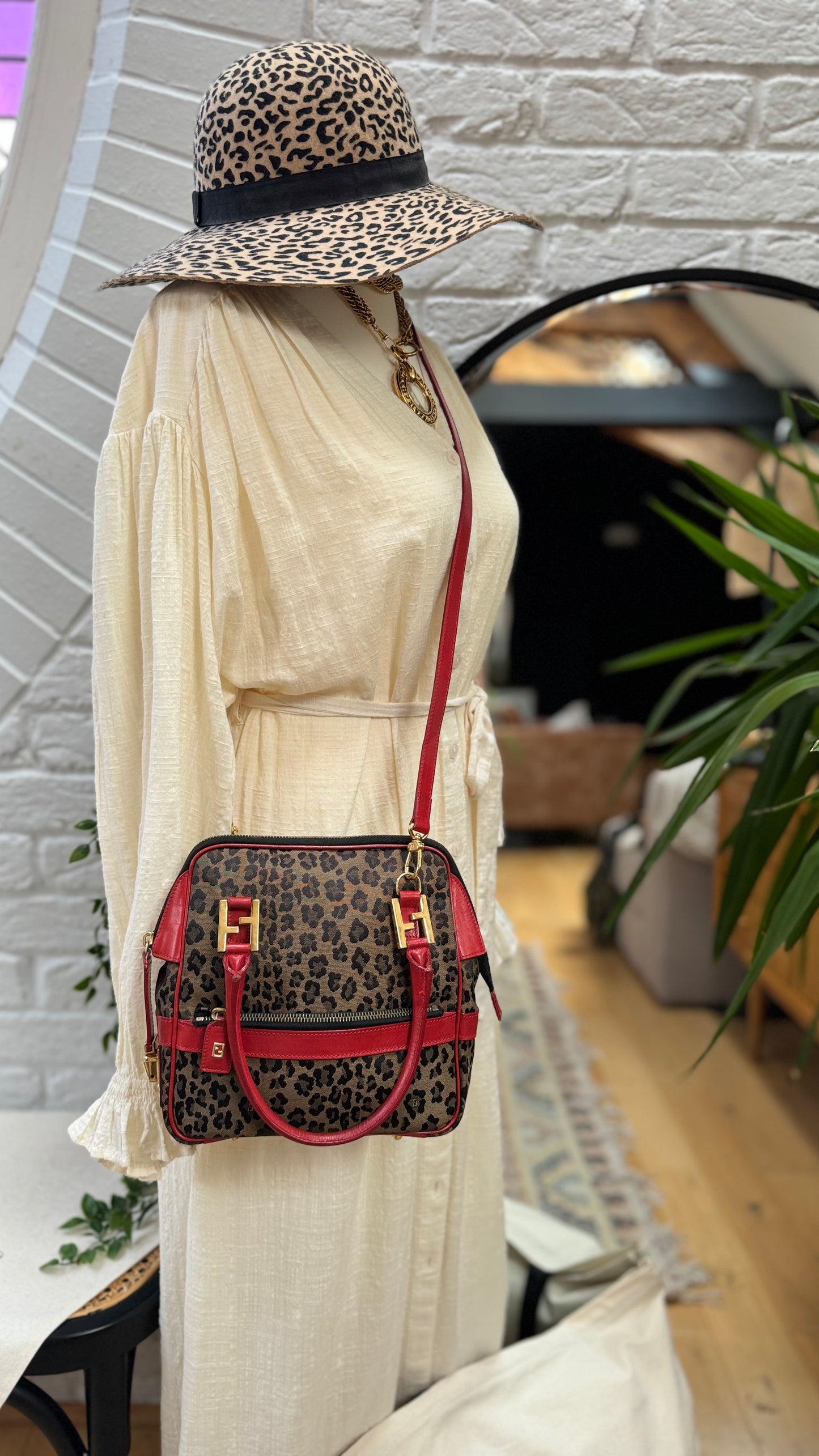 Fendi 1990s Leopard Print Two Way Cross Body Tote