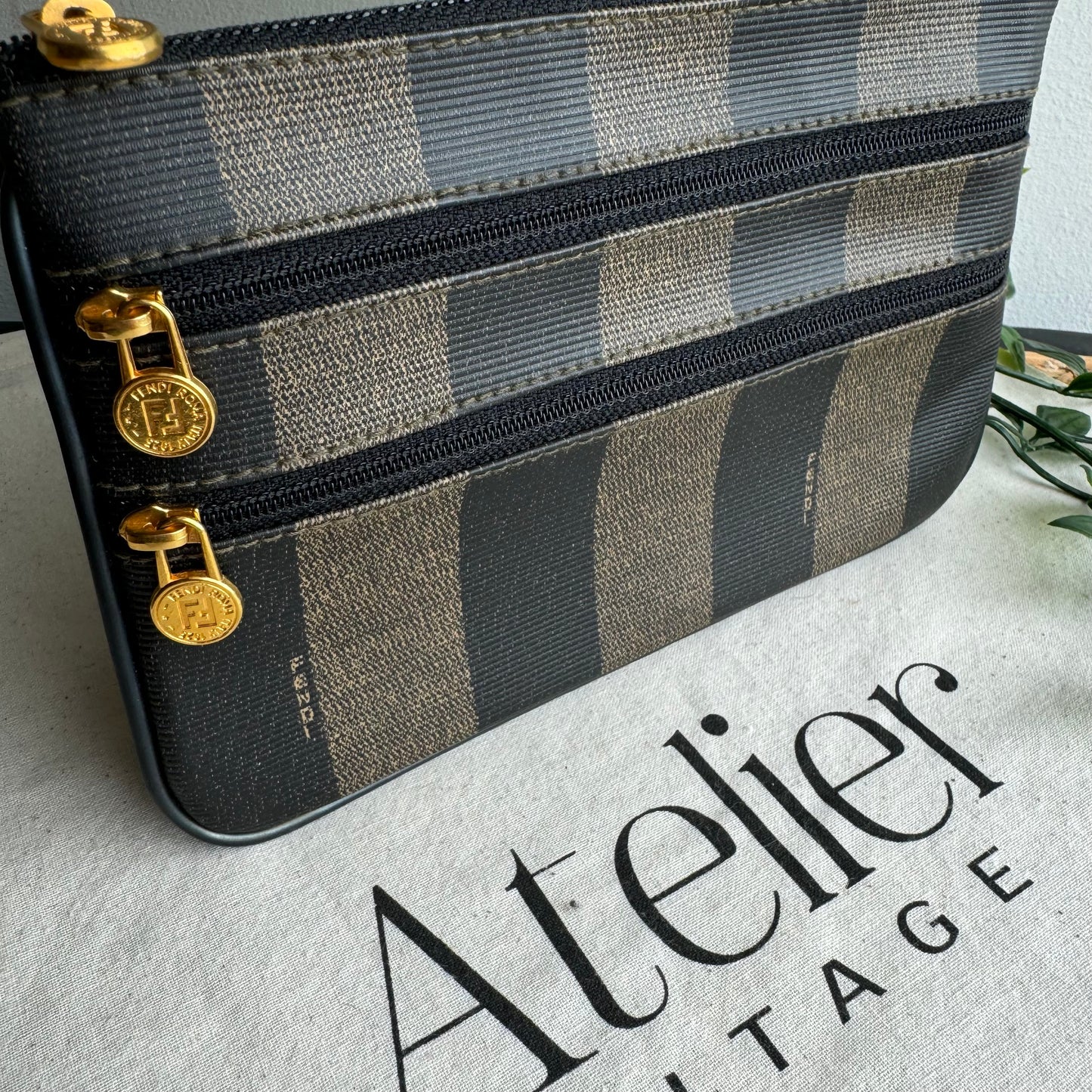 Fendi Pequin Print Clutch/Pouch