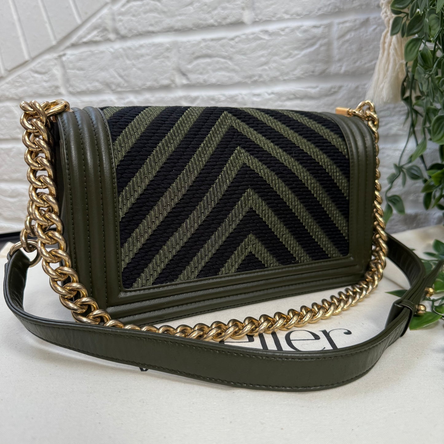 Chanel 2016 Chevron Khaki Monochrome Le Boy Medium