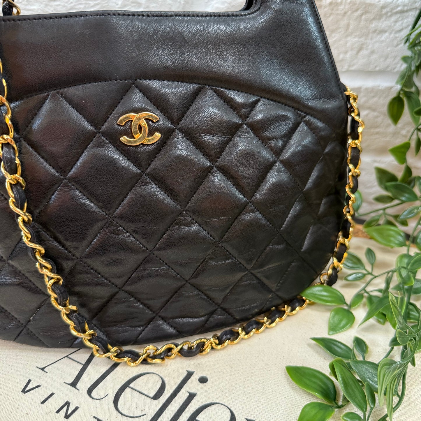 Chanel 1989 Quilted Lambskin Top Handle Two Way Bag