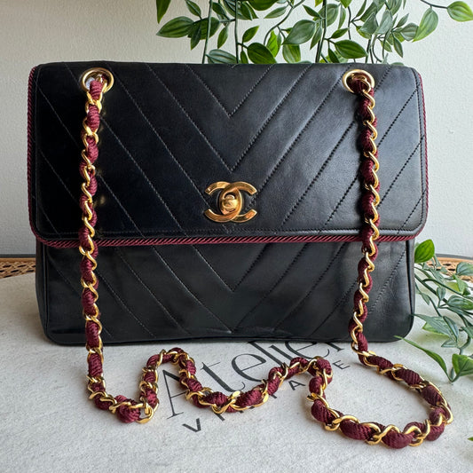 Chanel 1991 Bi Color Chevron Quilted Single Flap