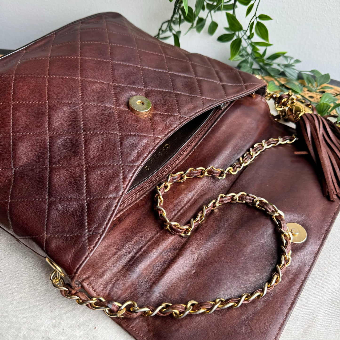 Chanel 1989 Lambskin Tassel Cross Body Bag