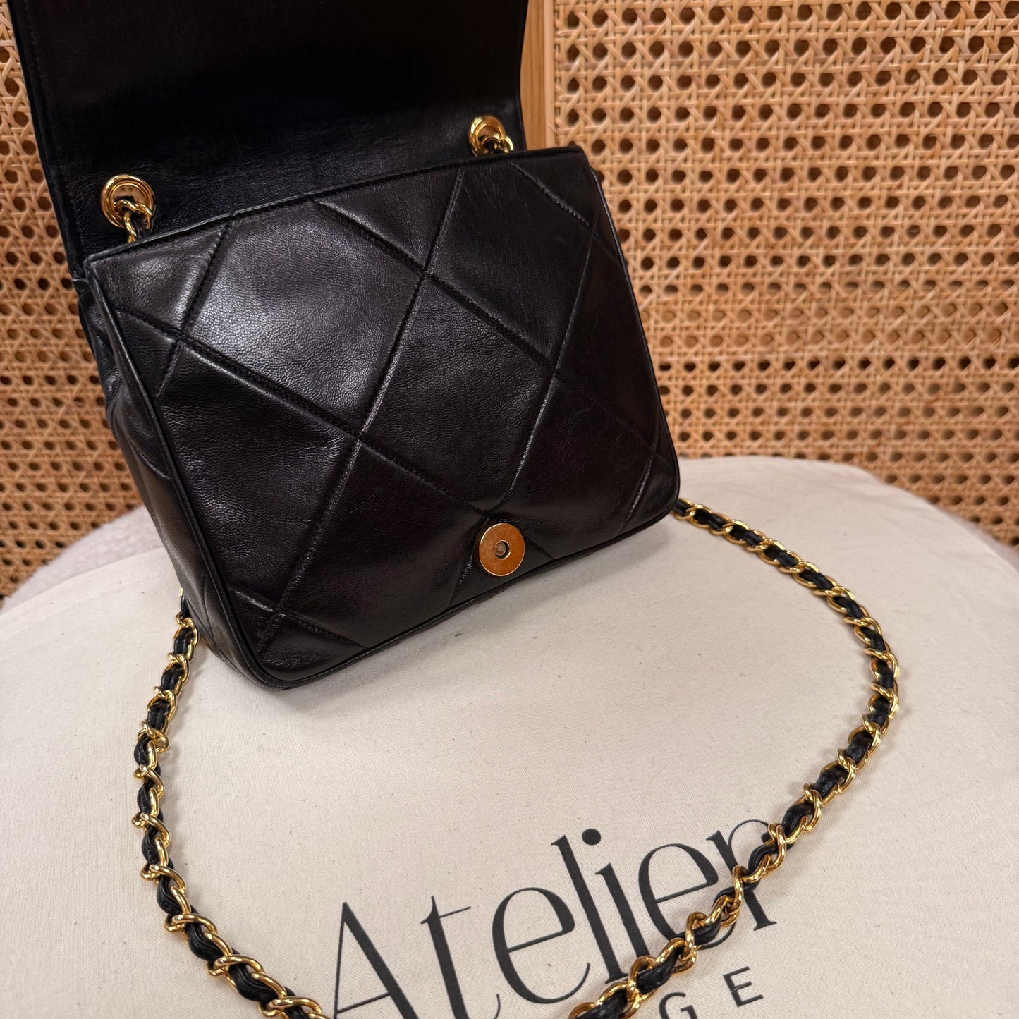 Chanel 1986 Black CC Quilted Square Full Flap