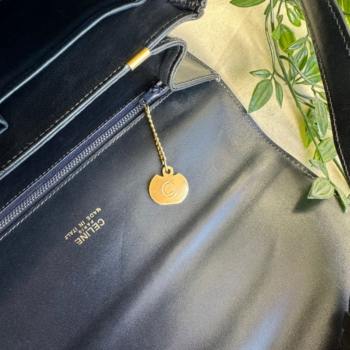 Celine Vintage Black Horse Carriage Shoulder Bag