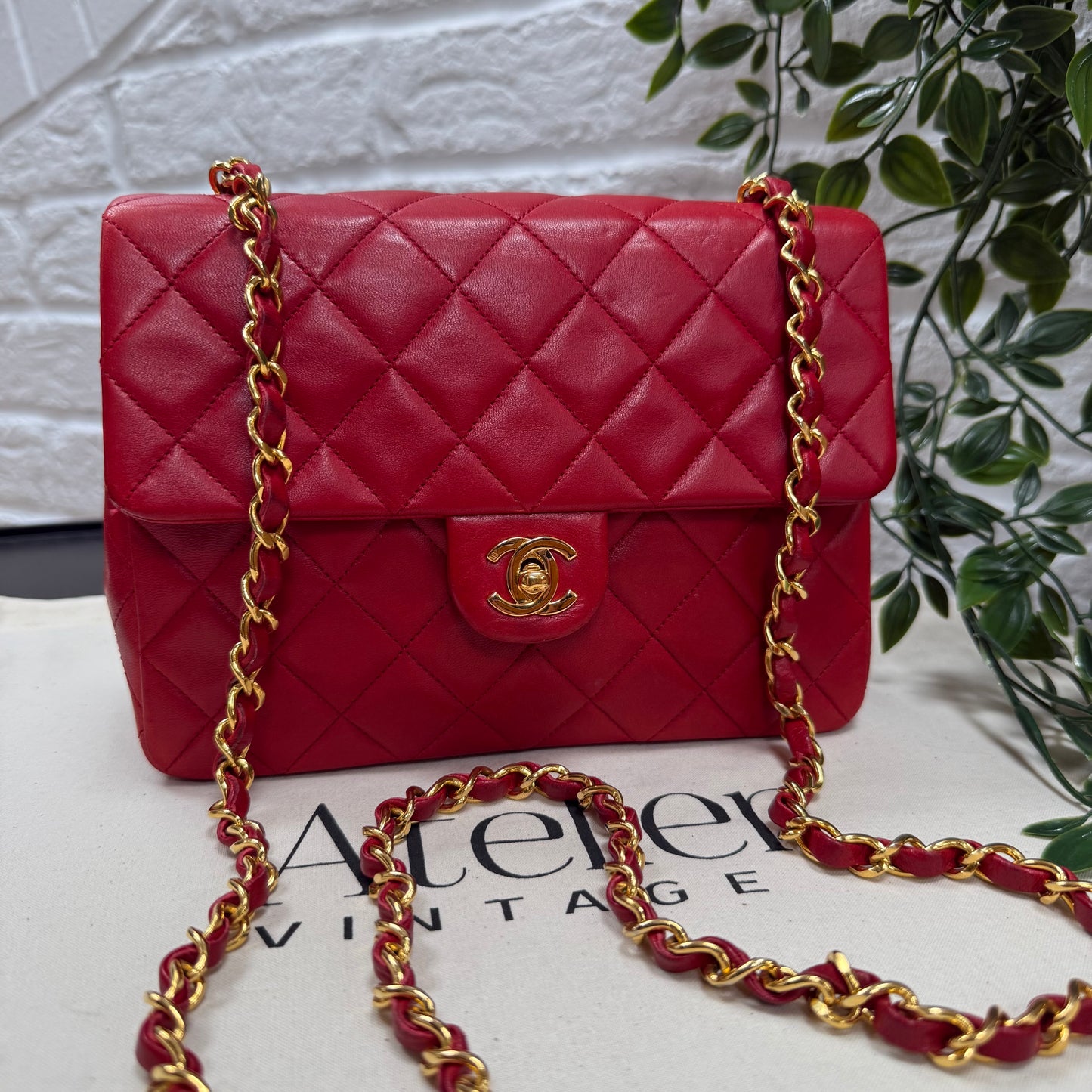 Chanel 1989 Red Classic Single Flap Medium Square