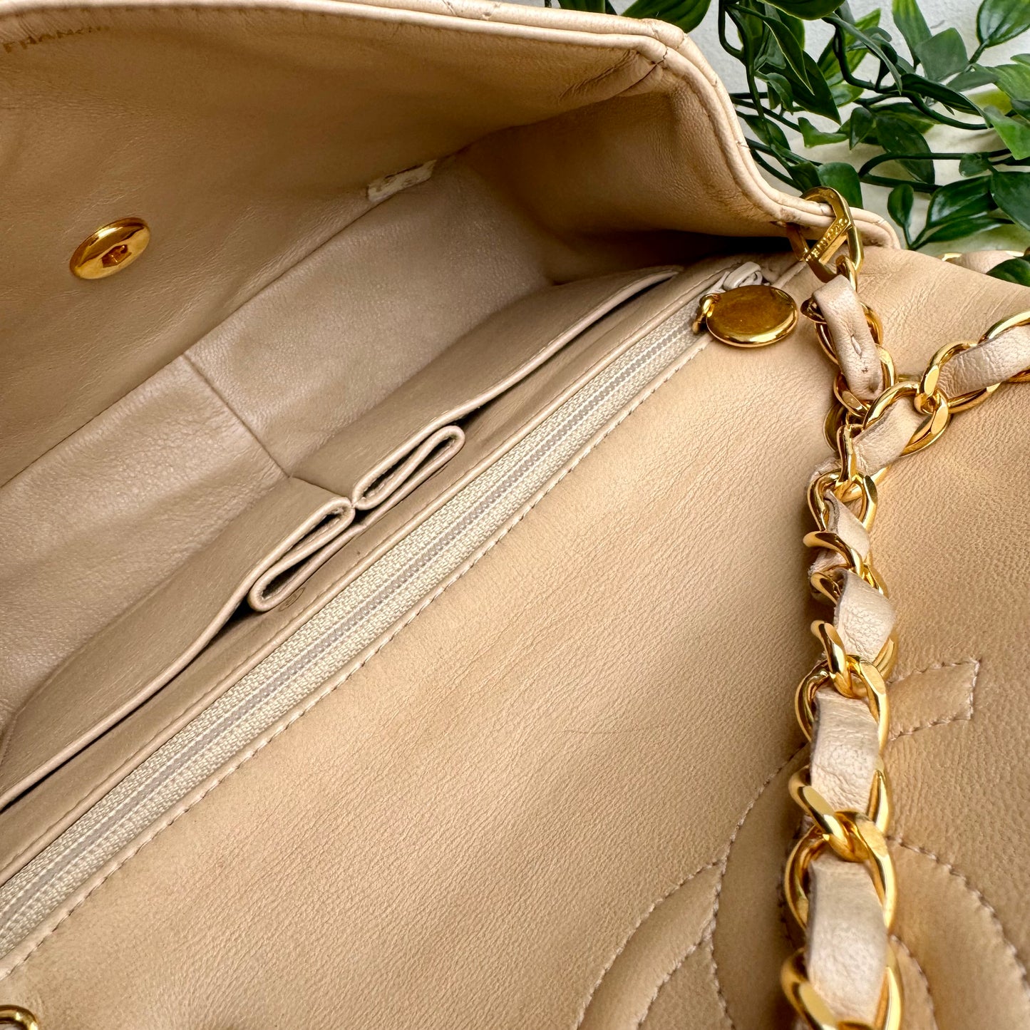 Chanel 1991 Beige Square Classic Single Flap Medium