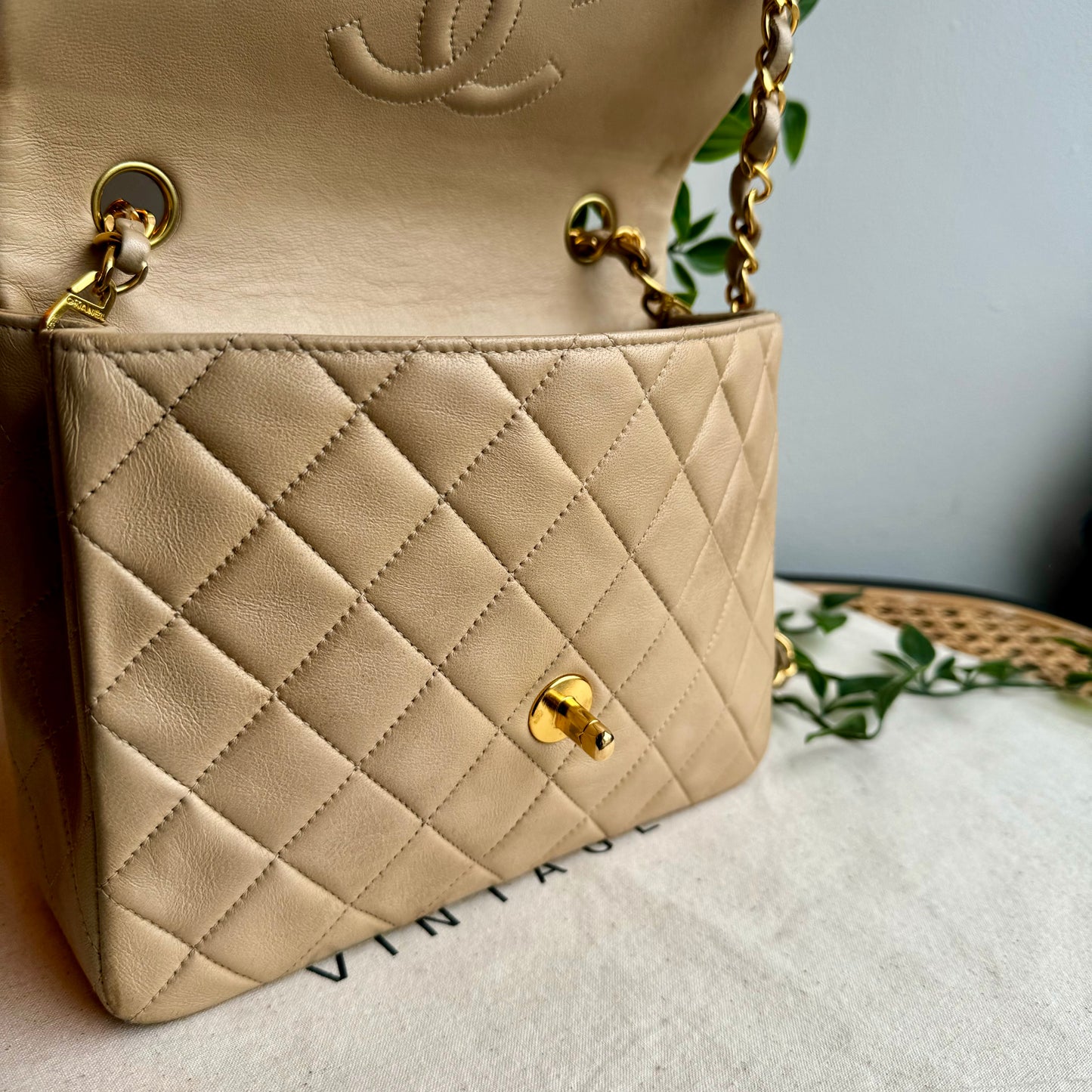 Chanel 1991 Beige Square Classic Single Flap Medium