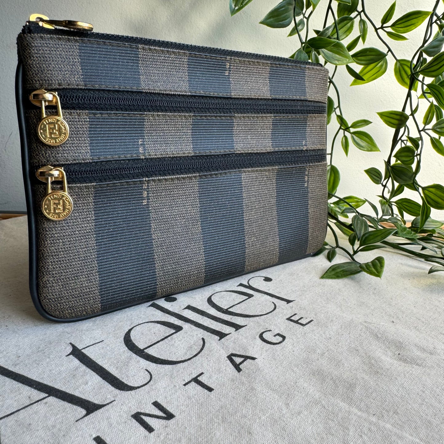 Fendi Pequin Print Clutch/Pouch