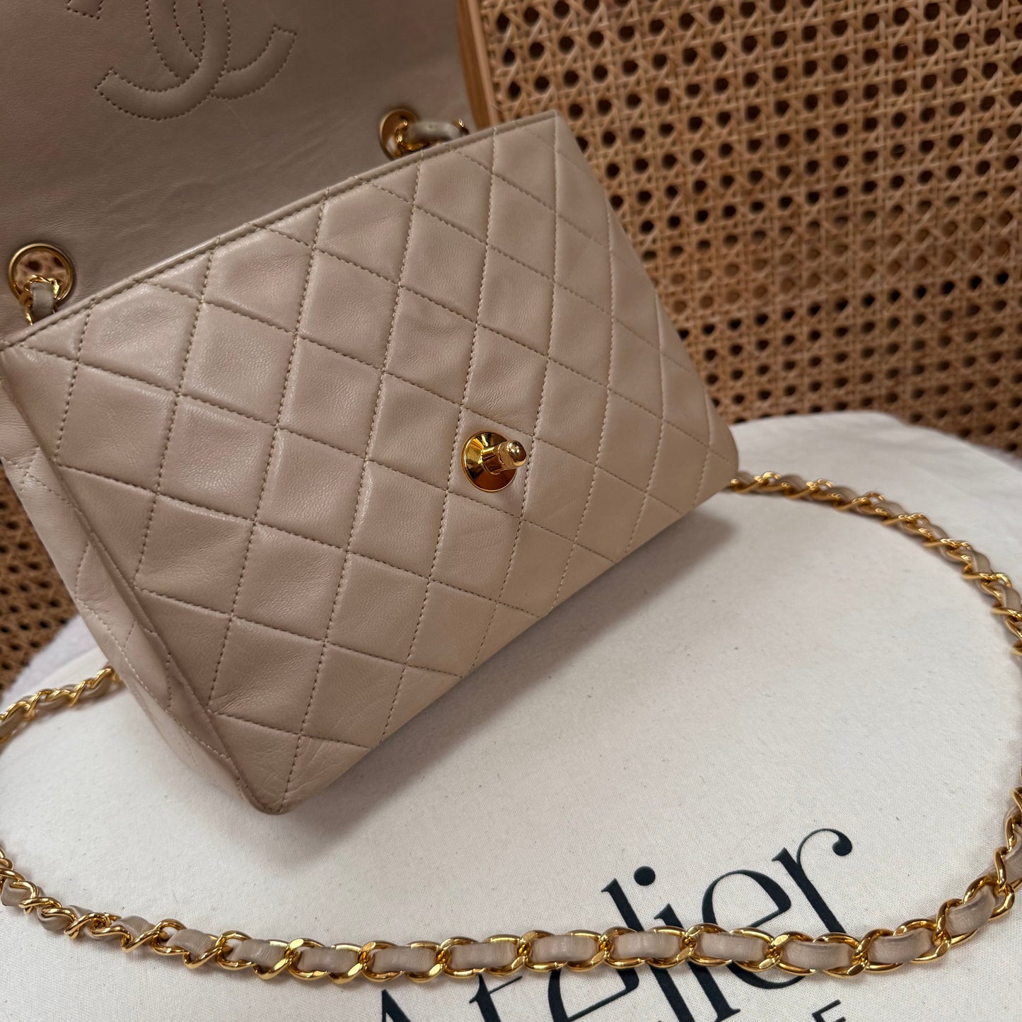 Chanel 1991 Beige Classic Medium Square Single Flap