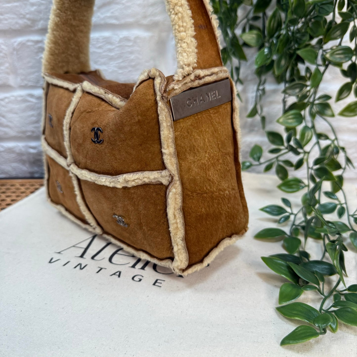 Chanel 2000 Suede & Shearling CC Shoulder Bag