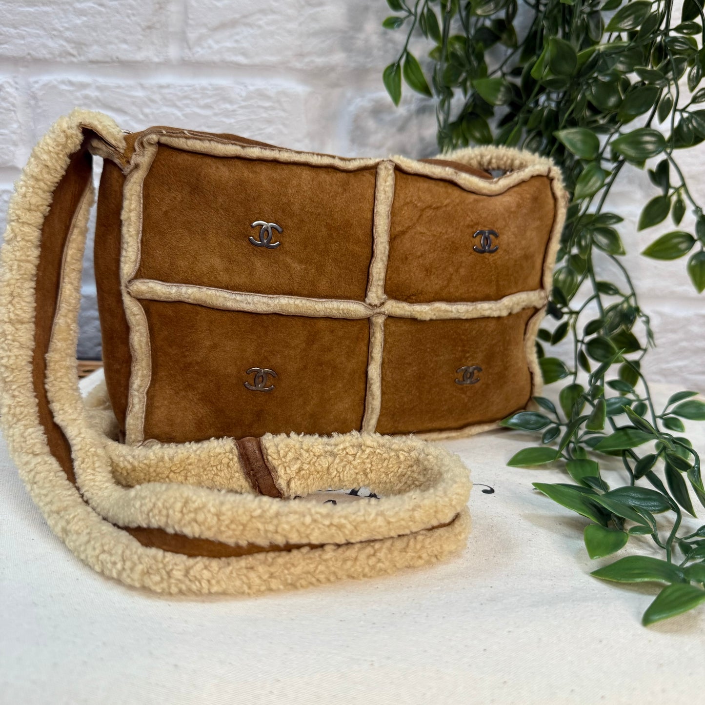 Chanel 2000 Suede & Shearling CC Shoulder Bag
