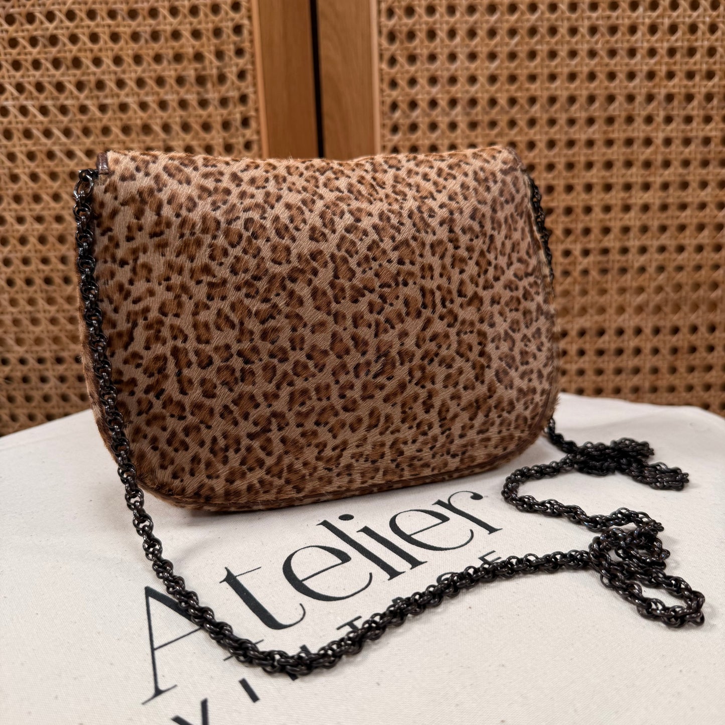 Saint Laurent 1990s Leopard Print Pony Hair Shoulder Bag