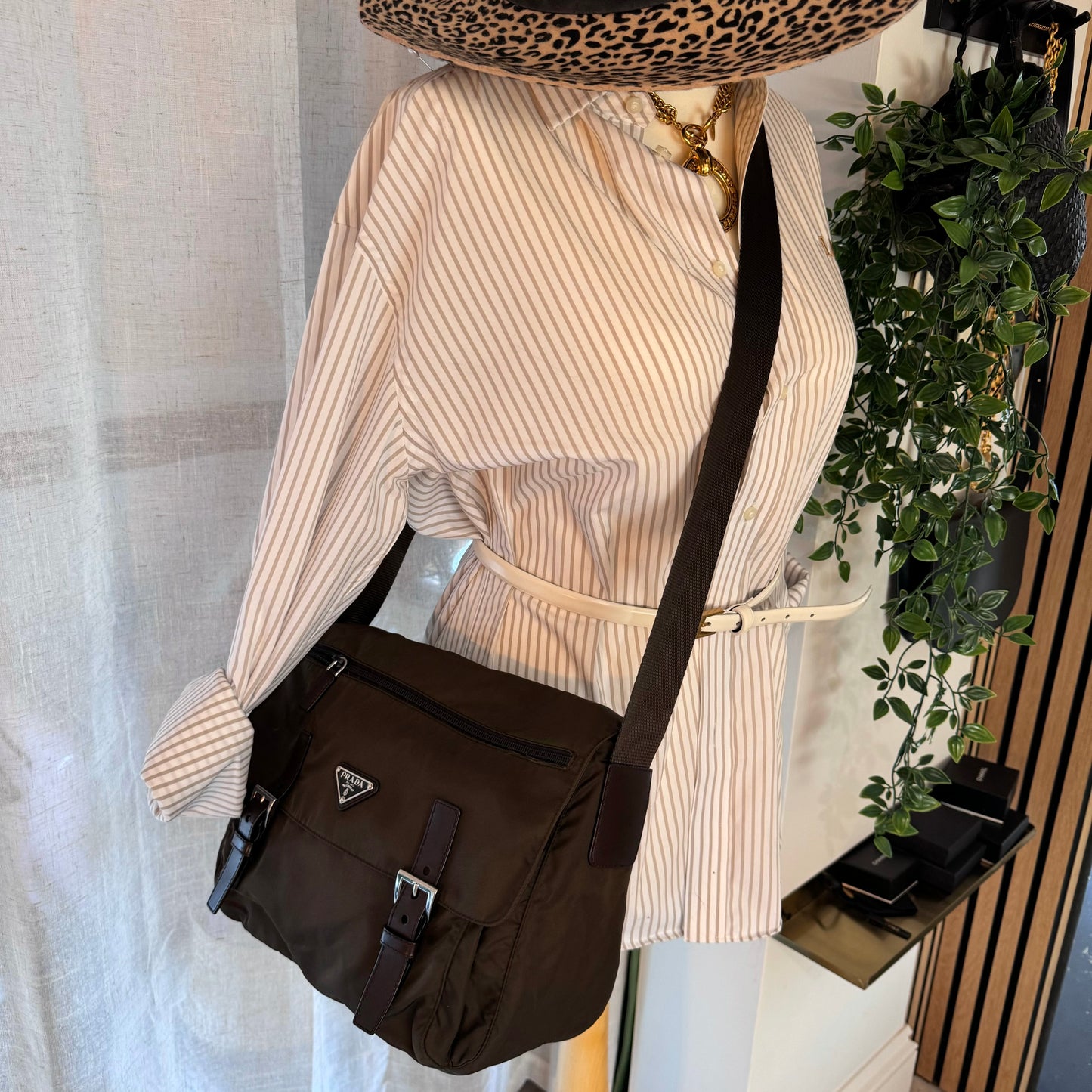Prada Khaki Nylon Cross Body Satchel