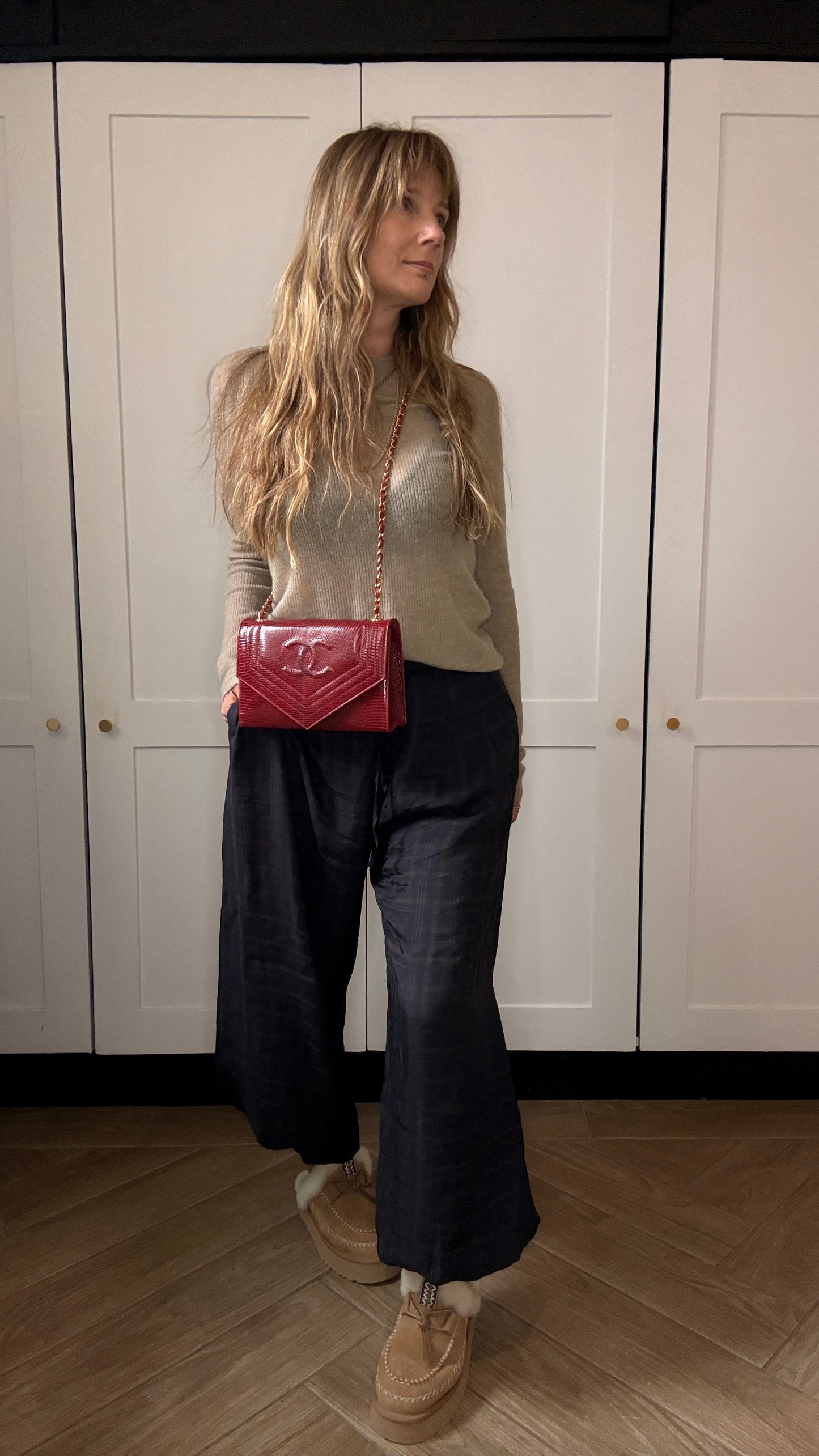 Chanel 1986 Rare Red Exotic Leather Envelope Flap