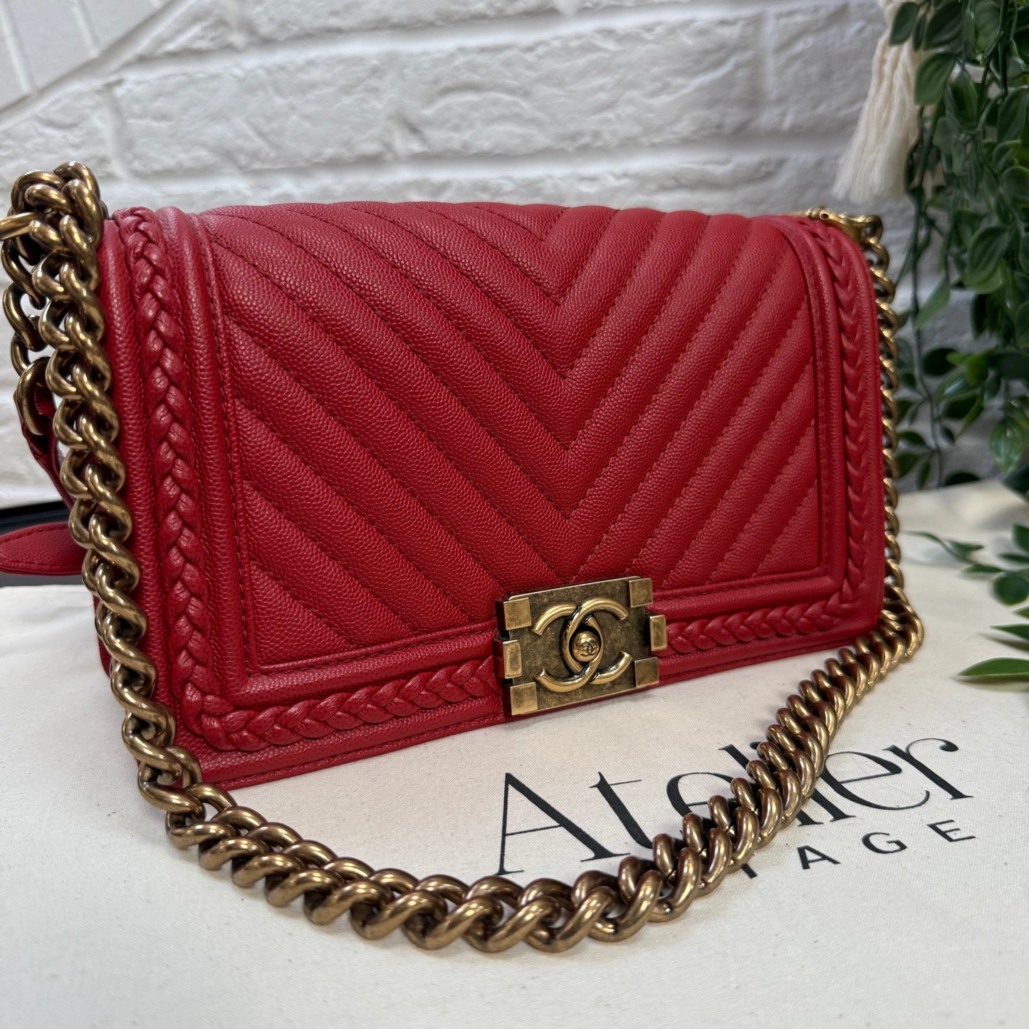 Chanel 2018 Rare Le Boy Caviar Leather Chevron & Braided Trim