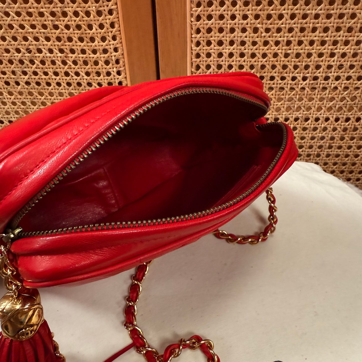 Chanel 1989 Red Quilted Tassel Camera Bag