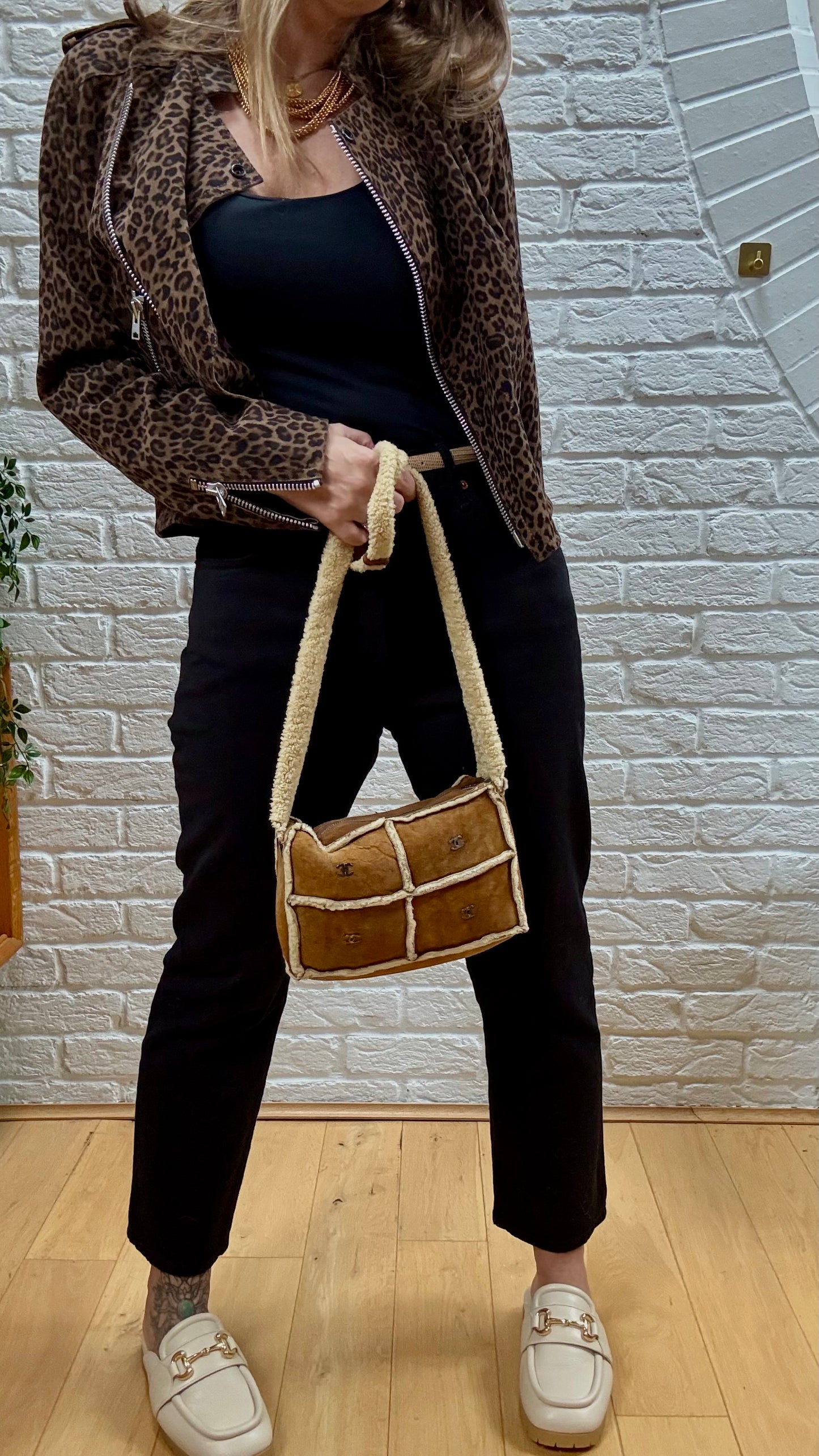Chanel 2000 Suede & Shearling CC Shoulder Bag