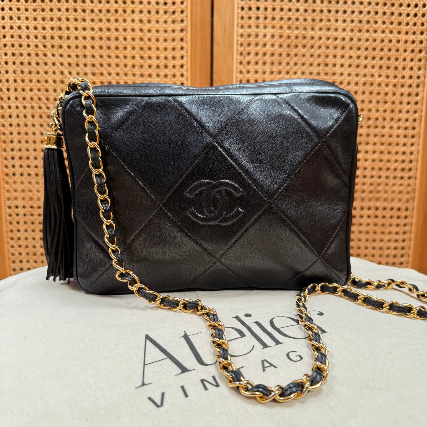 Chanel 1986 CC Quilted Black Tassel Camera bag