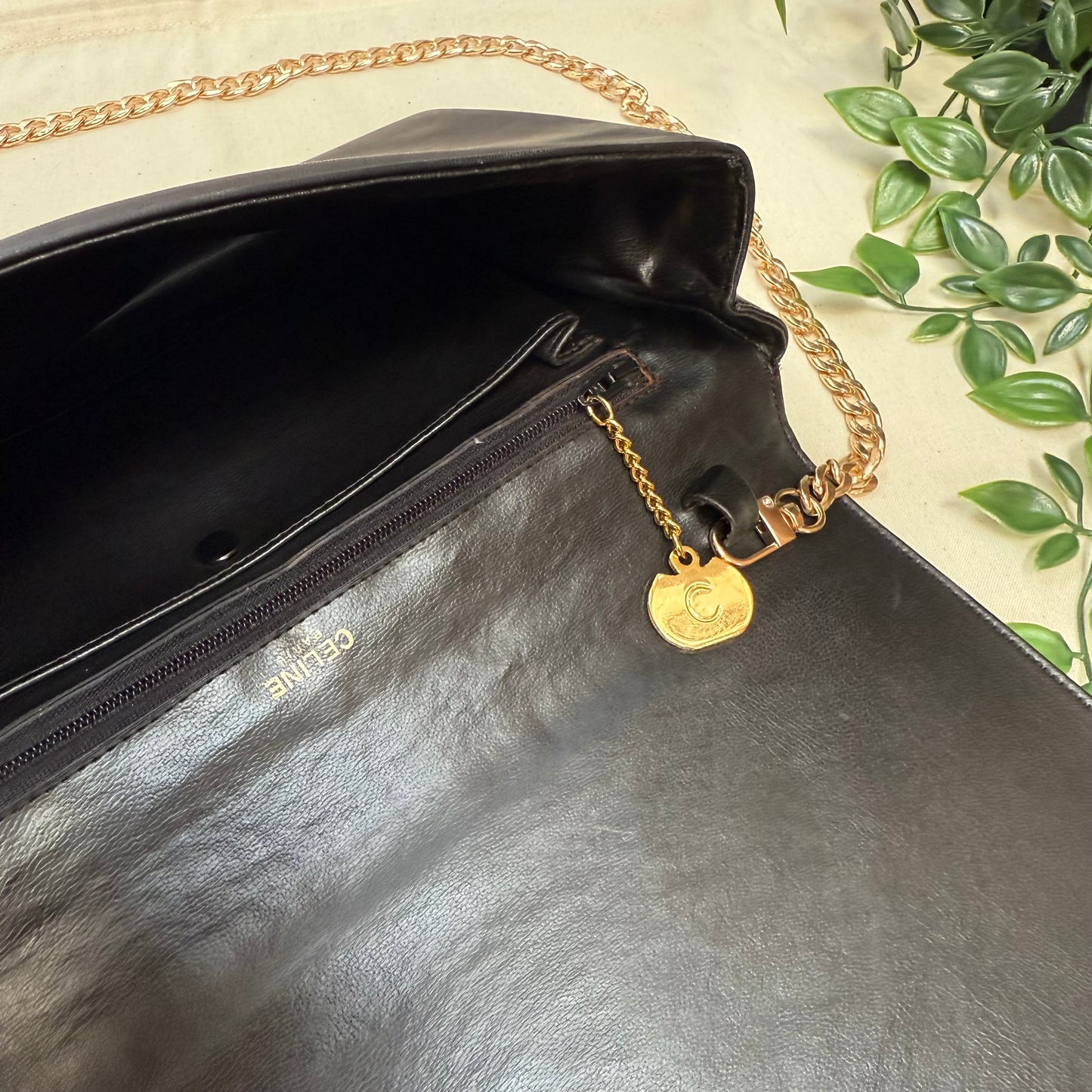 Celine 1980s Celine Triomphe two way leather bag
