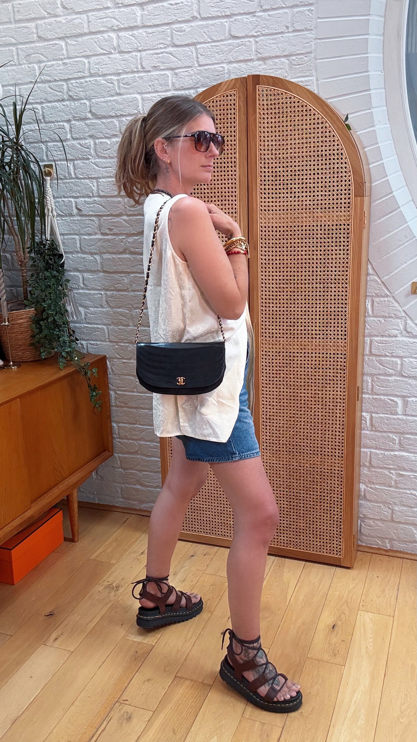 Chanel Early 1980s Quilted Half Moon CC Turnlock Single Flap