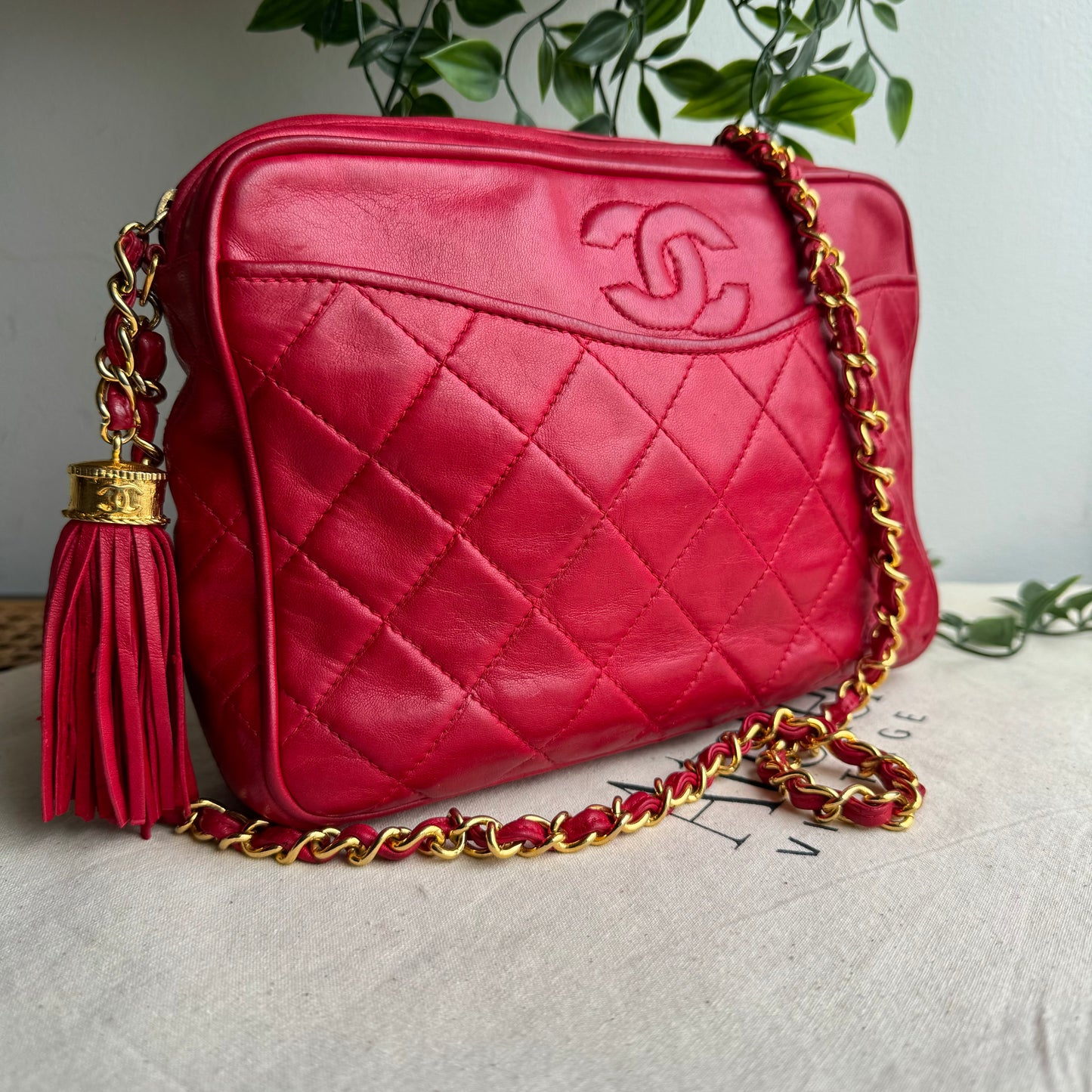 Chanel 1986 Red Vintage Tassel Camera Bag