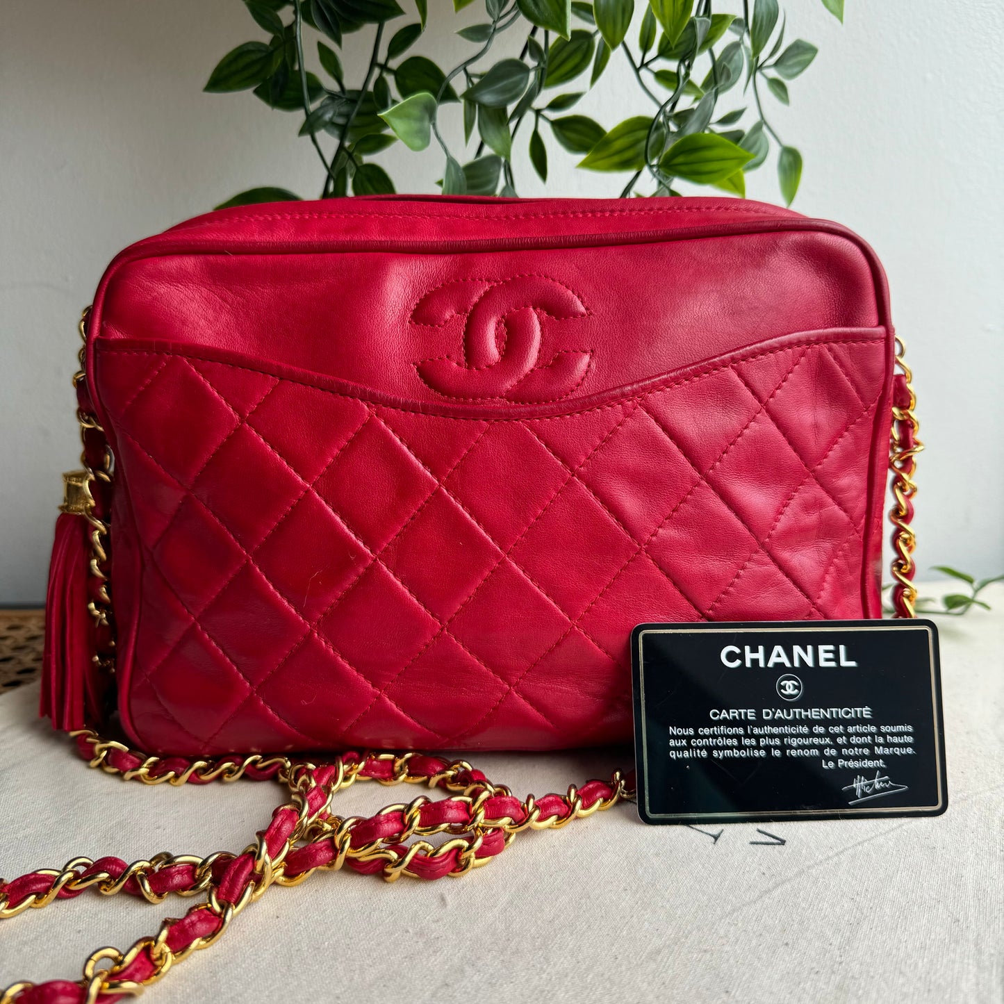 Chanel 1986 Red Vintage Tassel Camera Bag