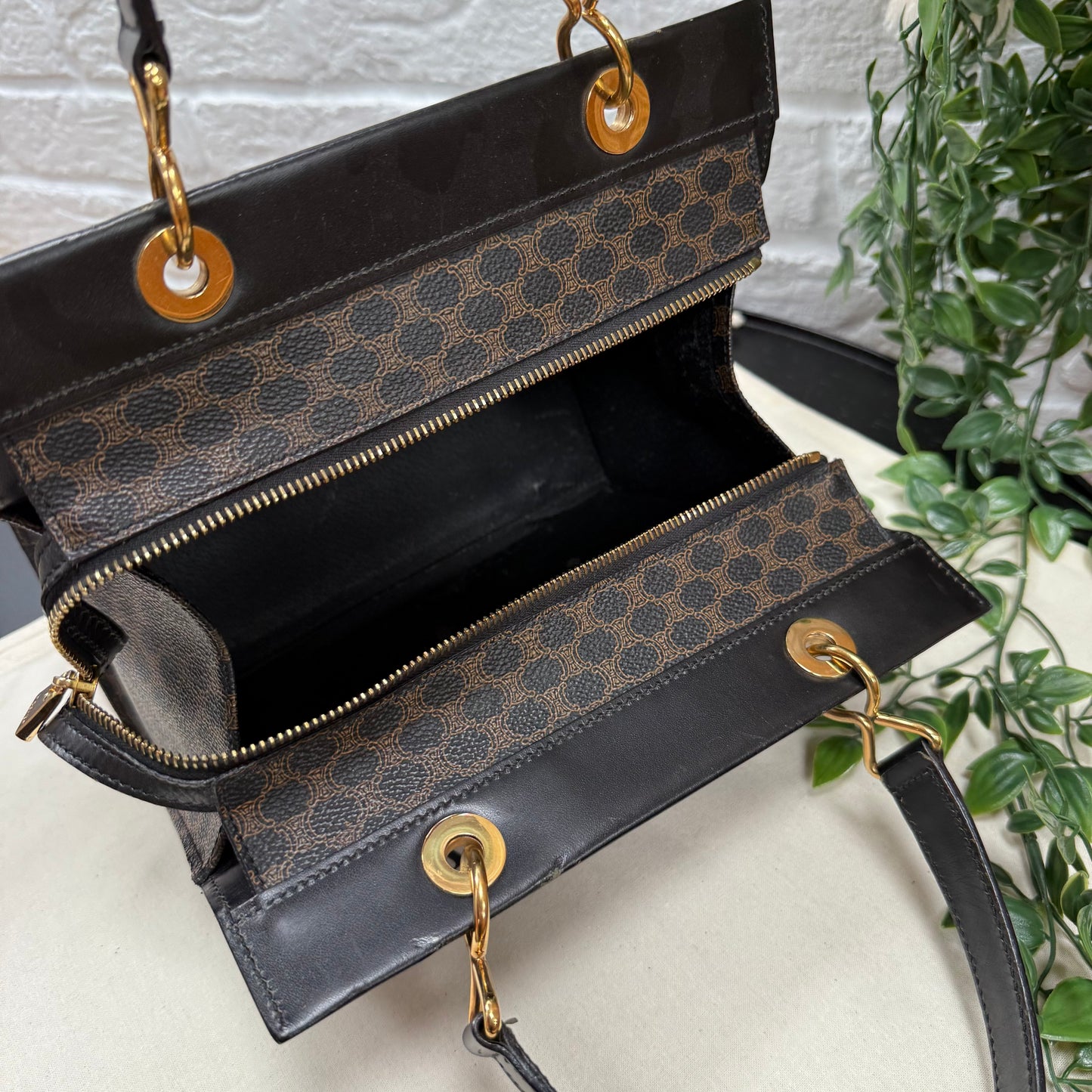 Celine 1980s Dark Macadam Zip Top Mini Tote