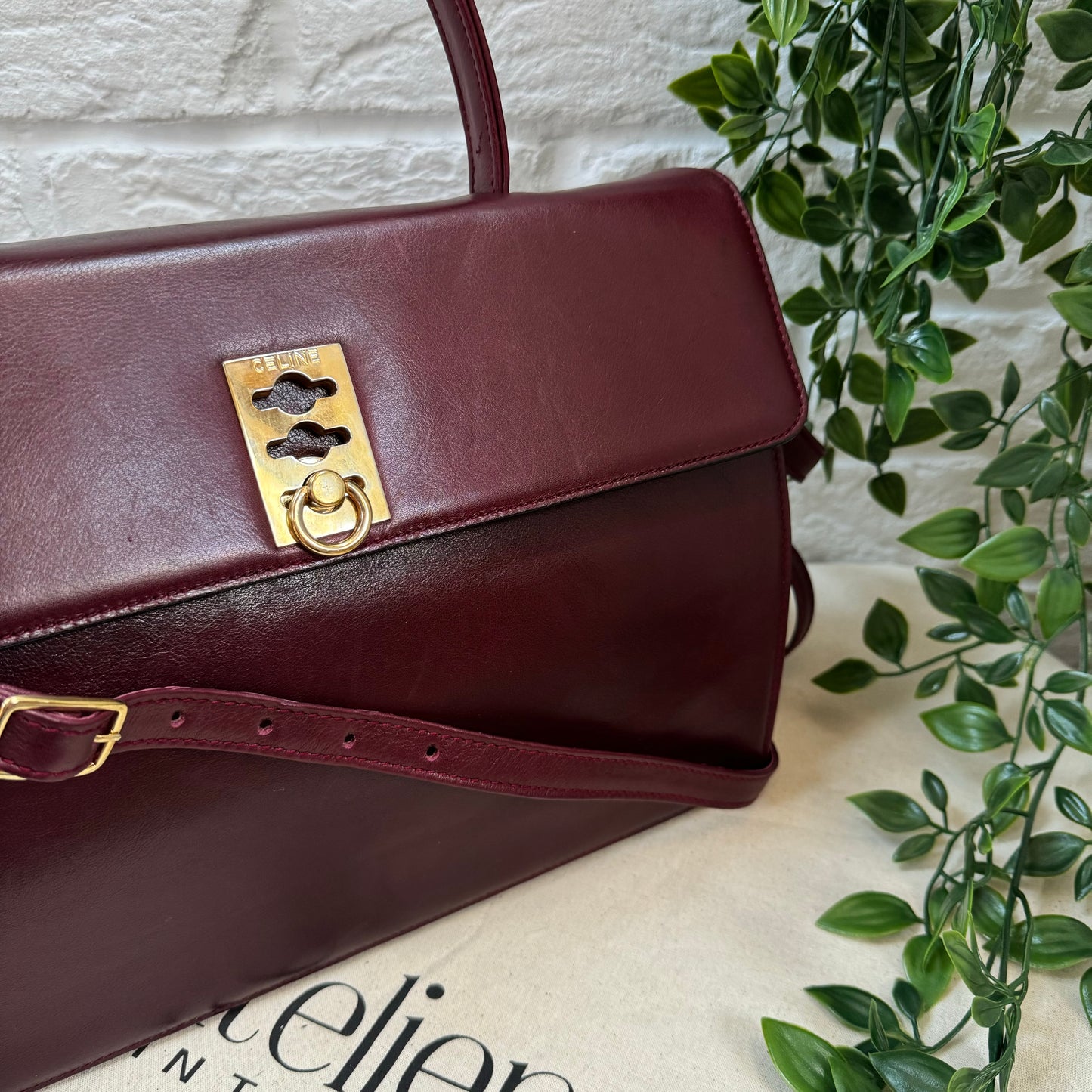 Celine 1990s Bordeaux Two Way Top Handle