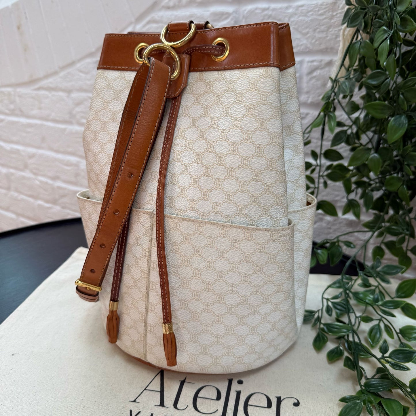 Celine 1990s Beige Macadam Bucket Bag