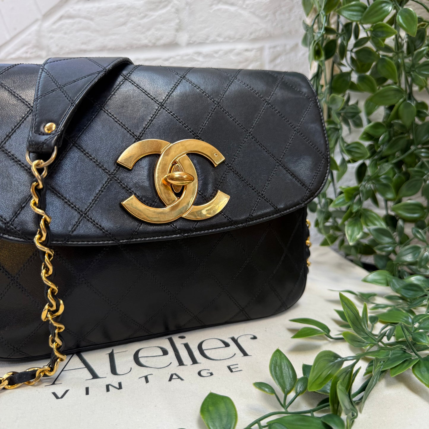Chanel 1989 Chanel Jumbo CC Clasp Black Lambskin Cross Body