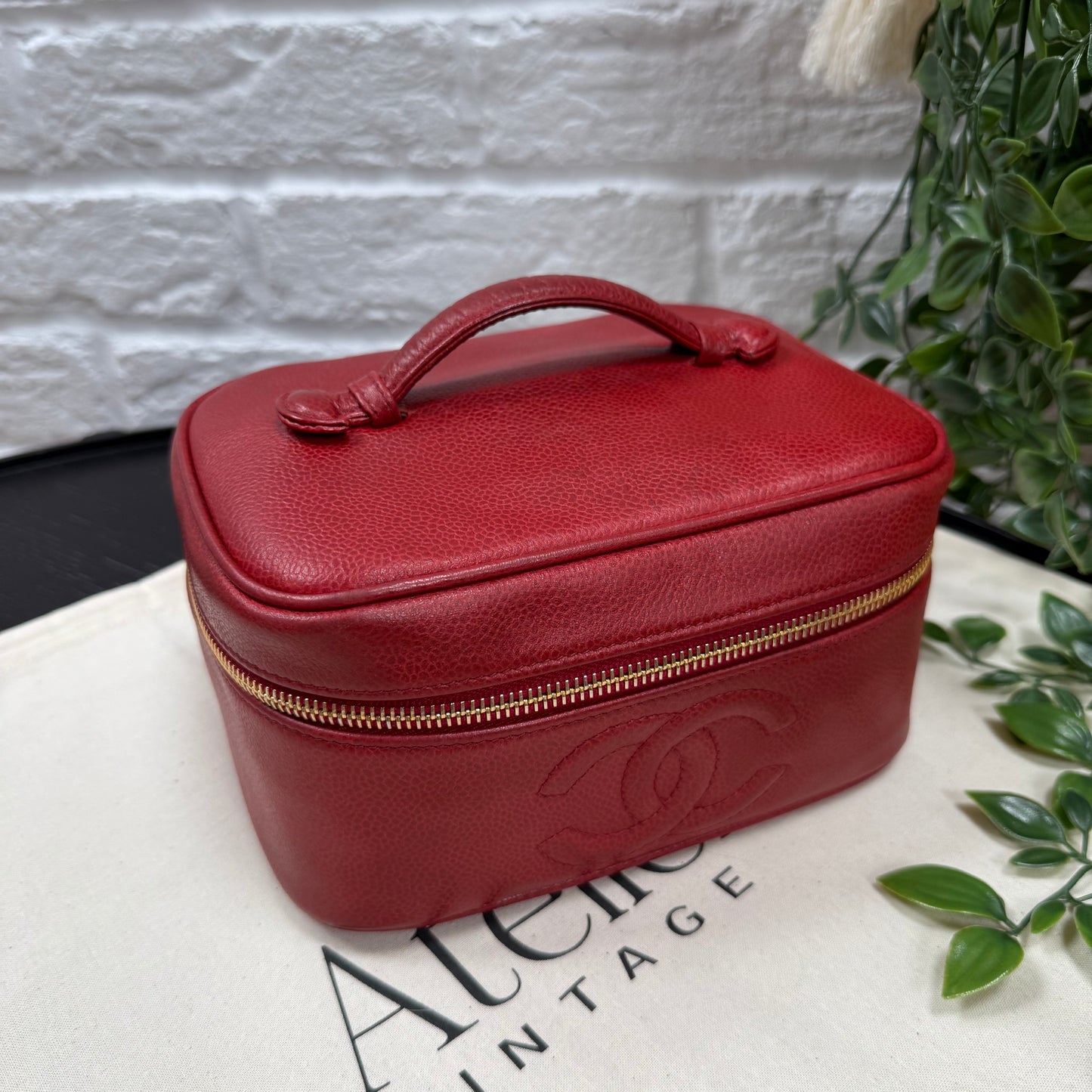 Chanel 1993 Red Caviar Top Handle Vanity