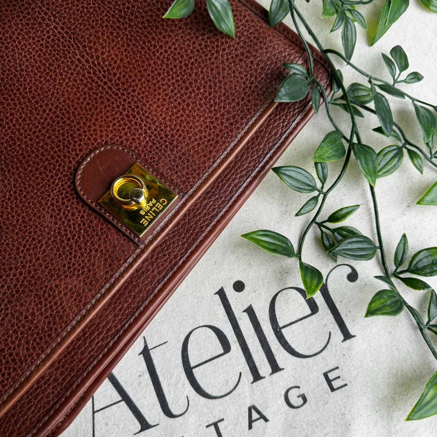 Celine Brown Pebbled Leather Clutch