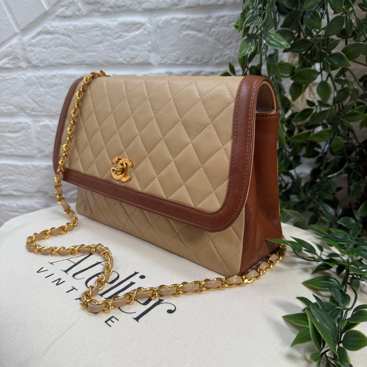 Chanel 1989 Rare Beige & Tan single flap