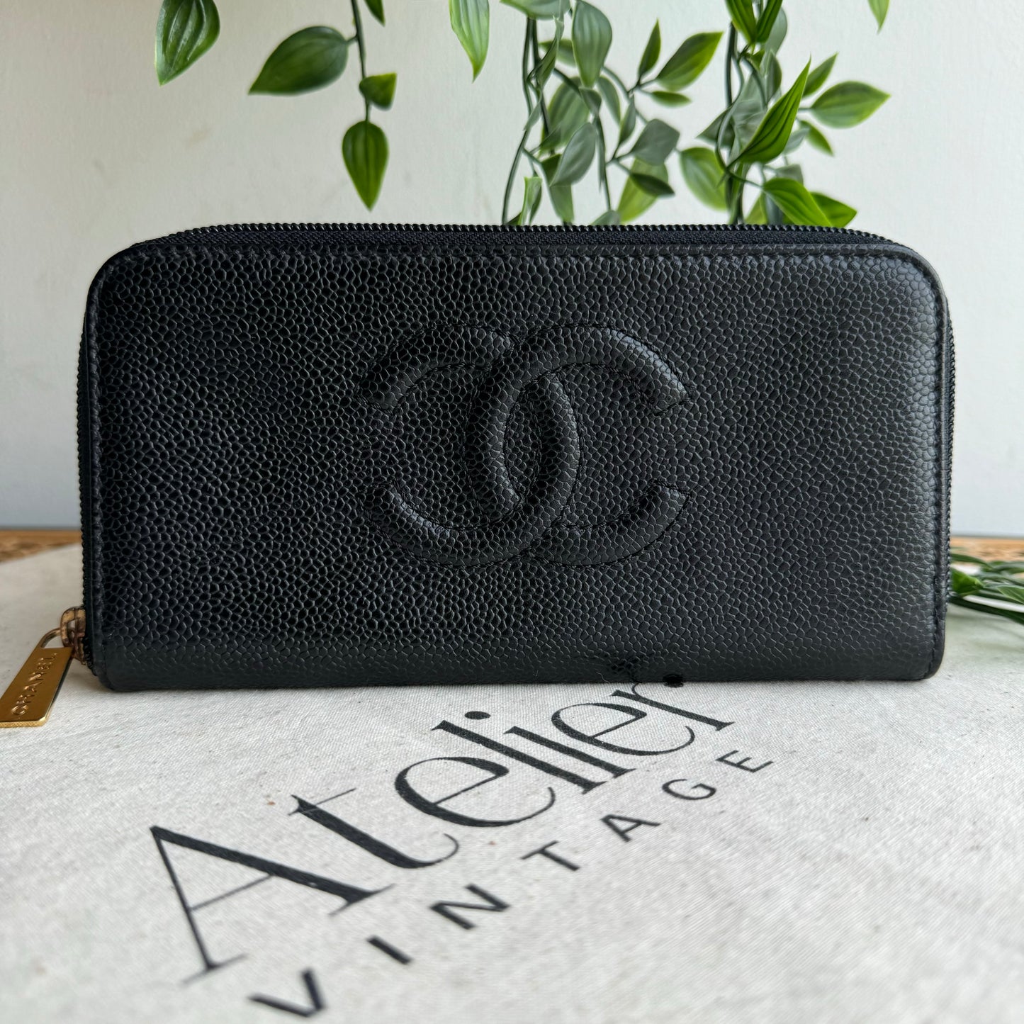 Chanel 2000 Caviar Leather Zip Around Purse