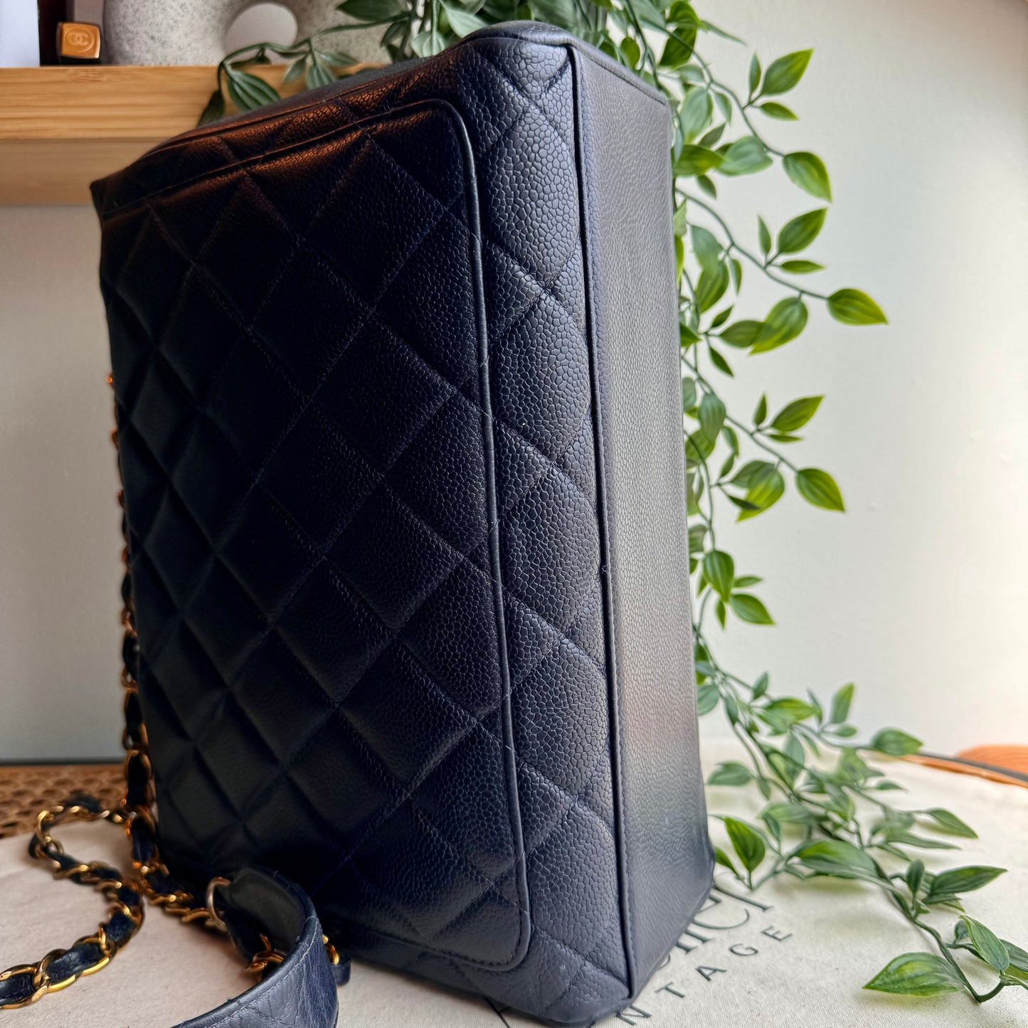 Chanel 1994 Navy Caviar Leather Large Square Single Flap