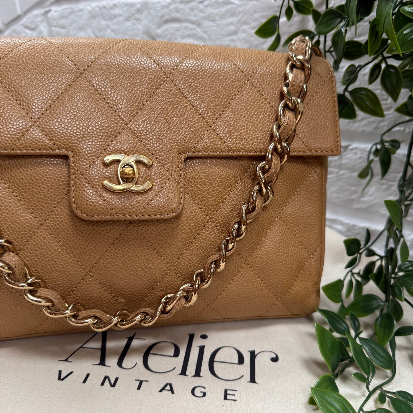 Chanel 1991 Very Rare Dark Beige Caviar Single Flap