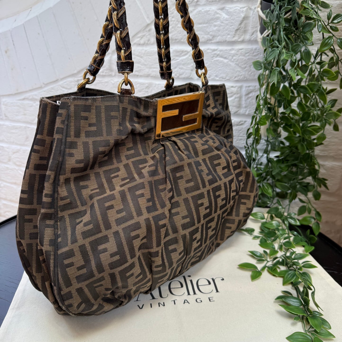 Fendi 1990s Mia Zucca Print Chain Strap Tote