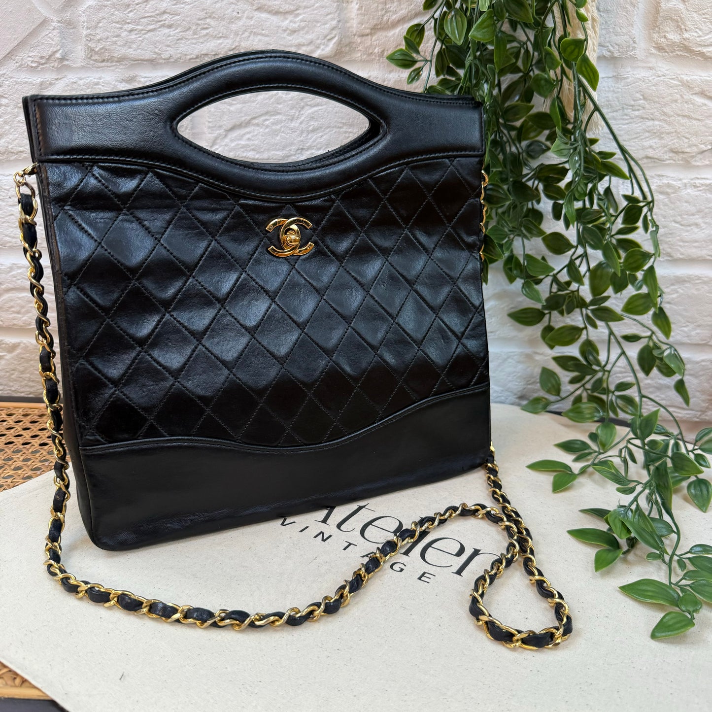 Chanel 1989 Top Handle Two Way Turn Lock Bag